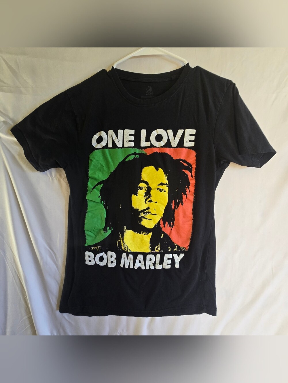 Zion Rootswear Black Tee with Green/Yellow/Red Bob Marley Graphic
